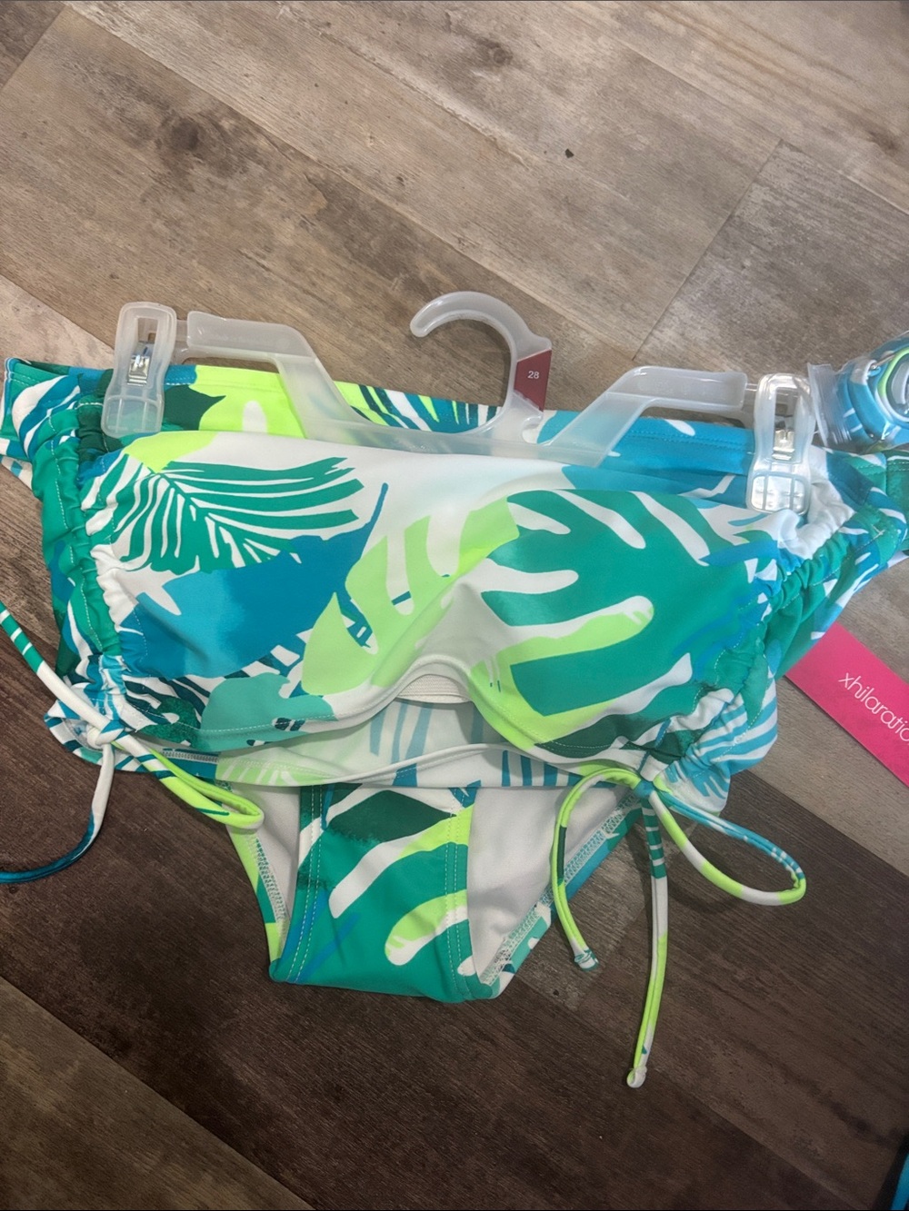 Xhilaration womens bikini set white tropical palm swimwear top sz M bottom sz L